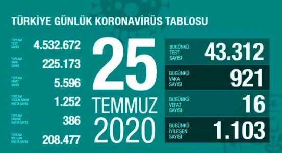 Türkiye'de Virüs'ten Can Kaybı 5.596, Vaka Sayısı 225. 173 Oldu!
